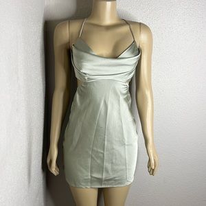 Princess Polly Sage Silky Satin Dress Size 4
